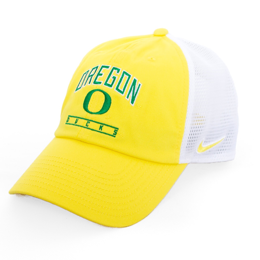 Classic Oregon O, Nike, Yellow, Trucker, Cotton Blend, Accessories, Unisex, Unstructured, Arched Oregon, Adjustable, Hat, 812077